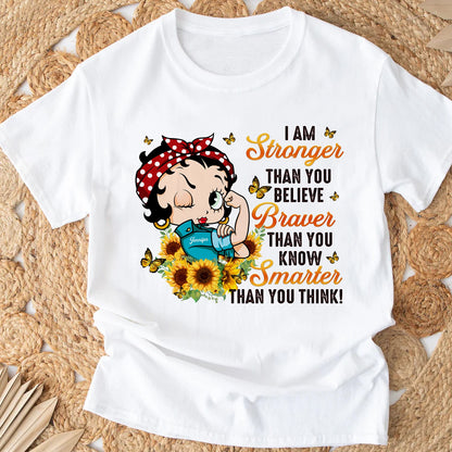 Personalized Vintage Girl I Am Stronger Than You Believe T-Shirt