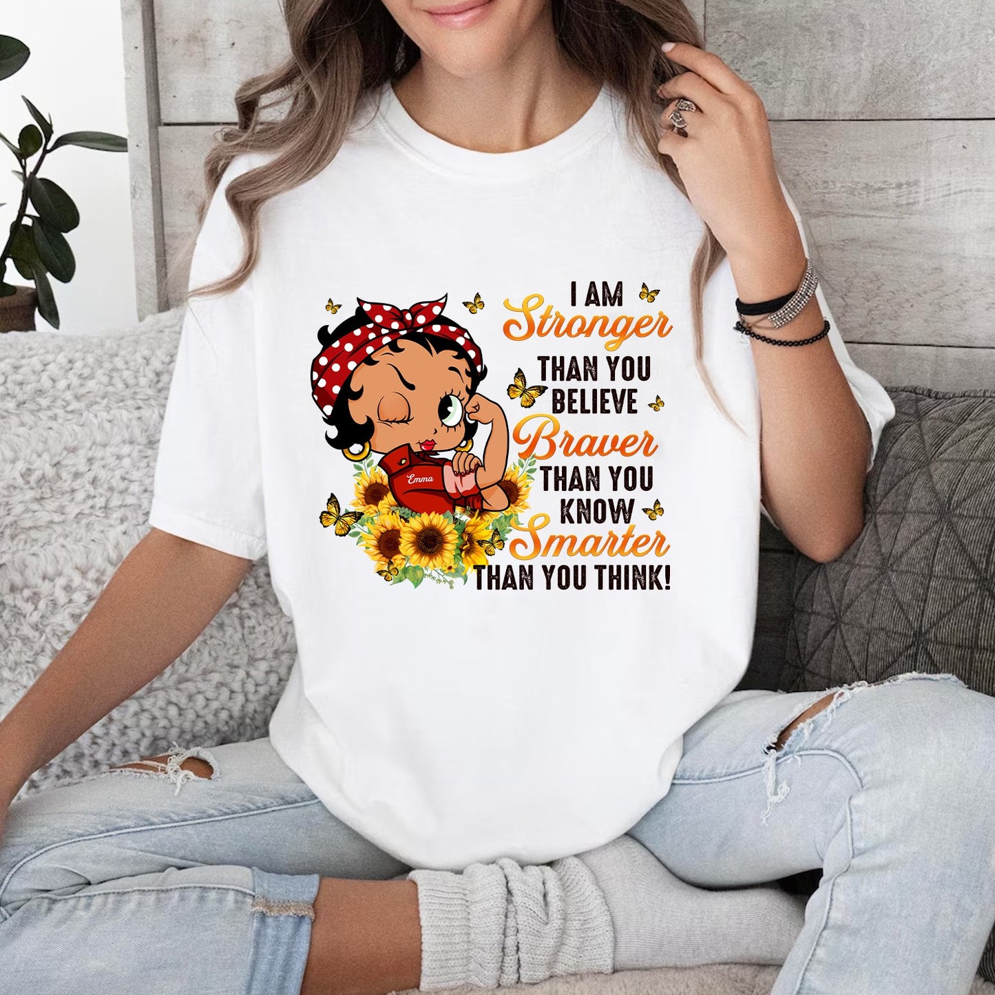 Personalized Vintage Girl I Am Stronger Than You Believe T-Shirt