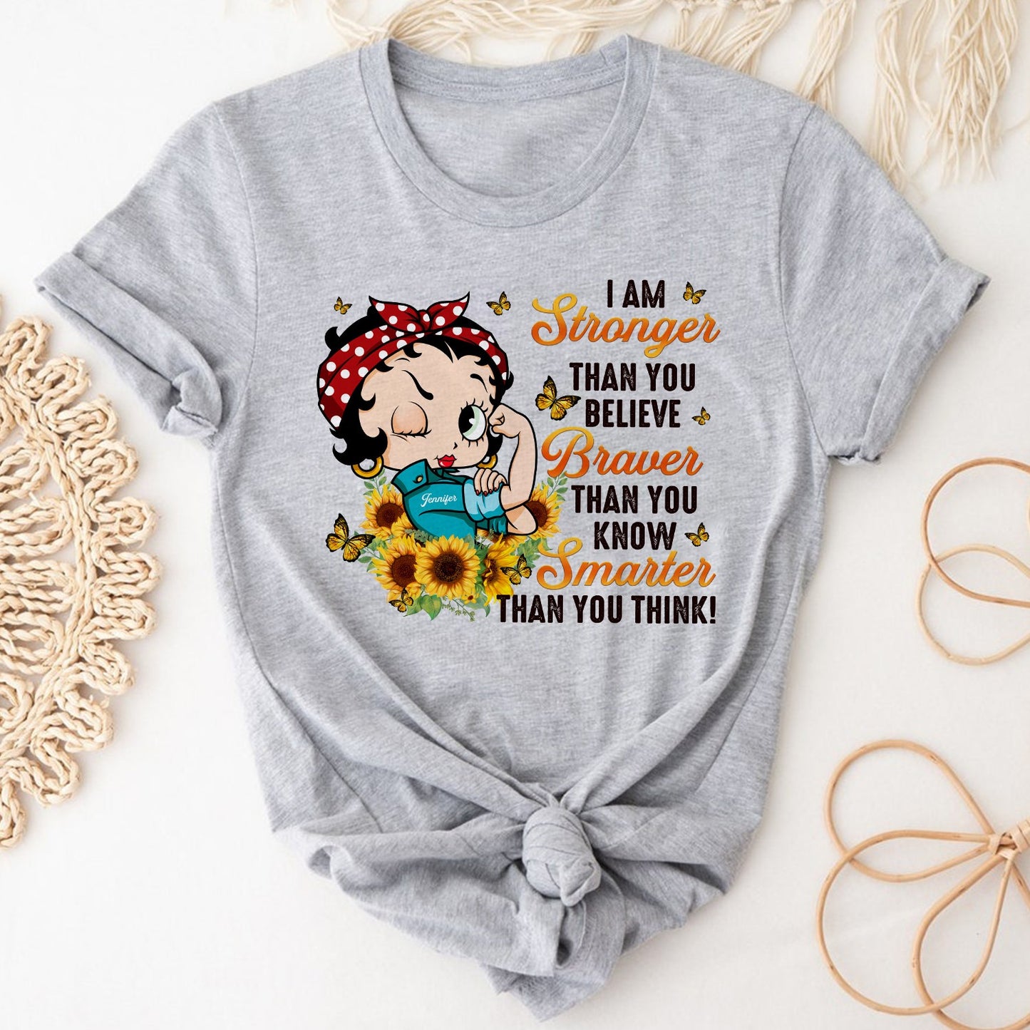 Personalized Vintage Girl I Am Stronger Than You Believe T-Shirt