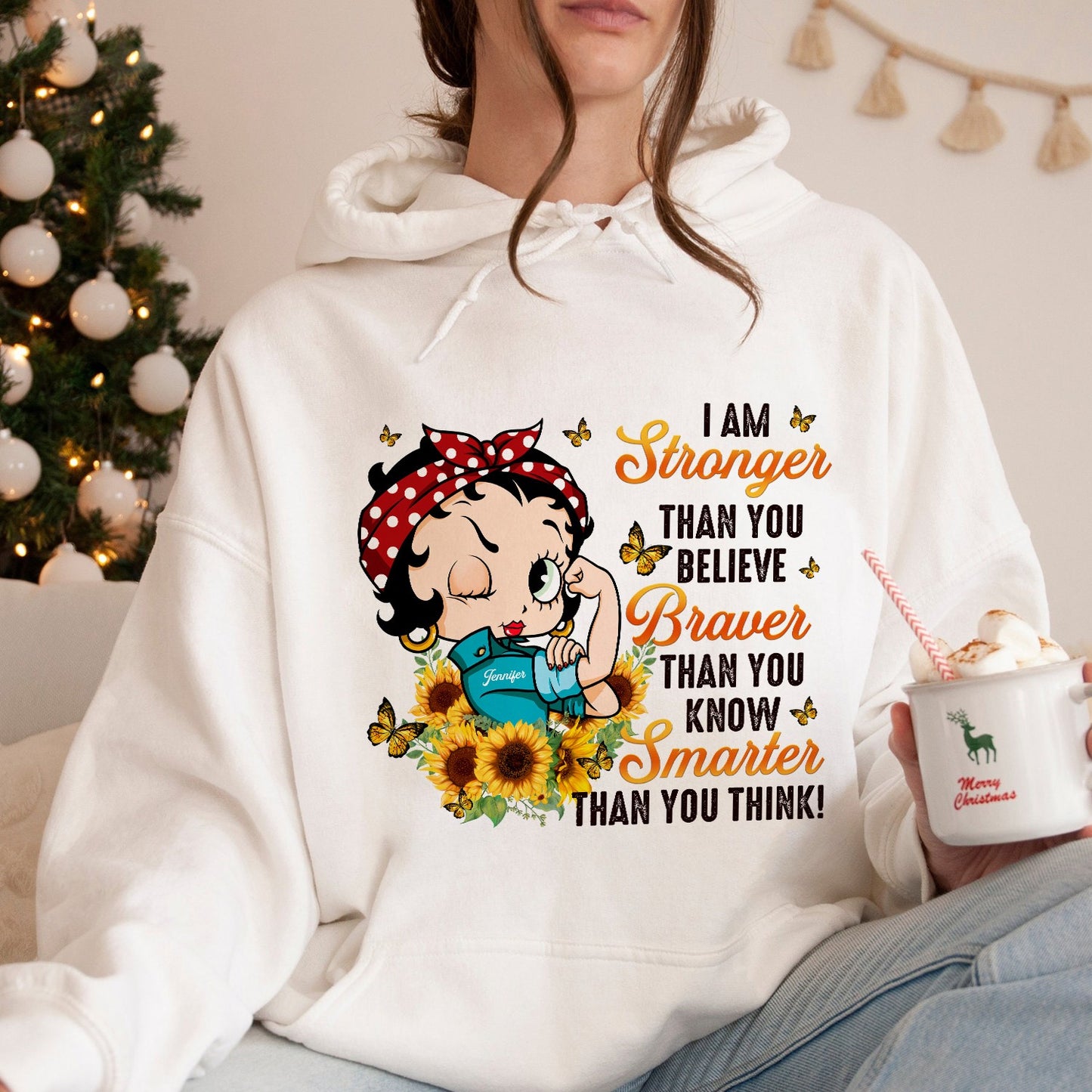 Personalized Vintage Girl I Am Stronger Than You Believe Hoodie