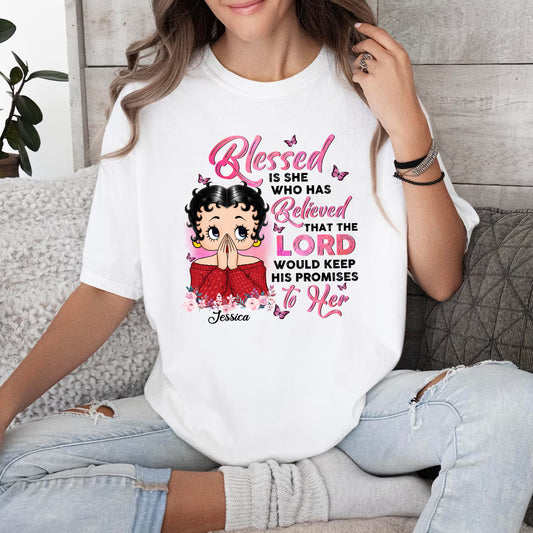 Personalized Vintage Girl, Blessed is She Who Has Believed Women's T-Shirt
