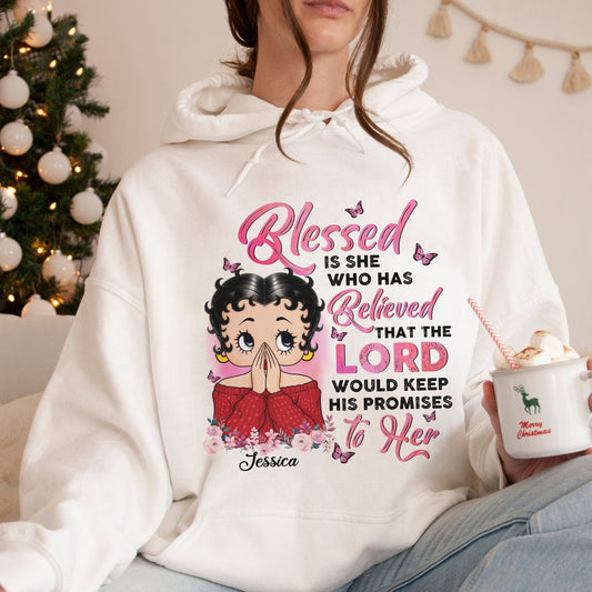 Personalized Vintage Girl, Blessed is She Who Has Believed Women's Hoodie