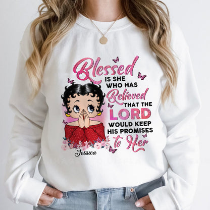 Personalized Vintage Girl, Blessed is She Who Has Believed Women's Sweatshirt