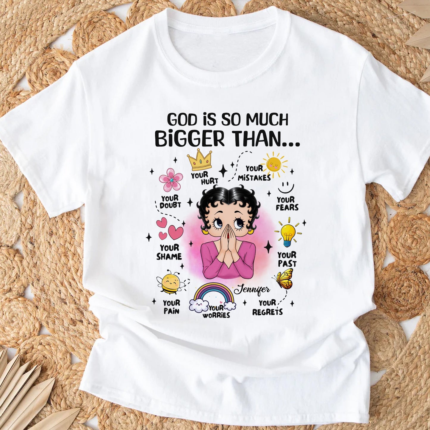 Personalized Vintage Girl, God Is So Much Bigger Than Your Hurt Your Mistakes Your Doubt T-Shirt