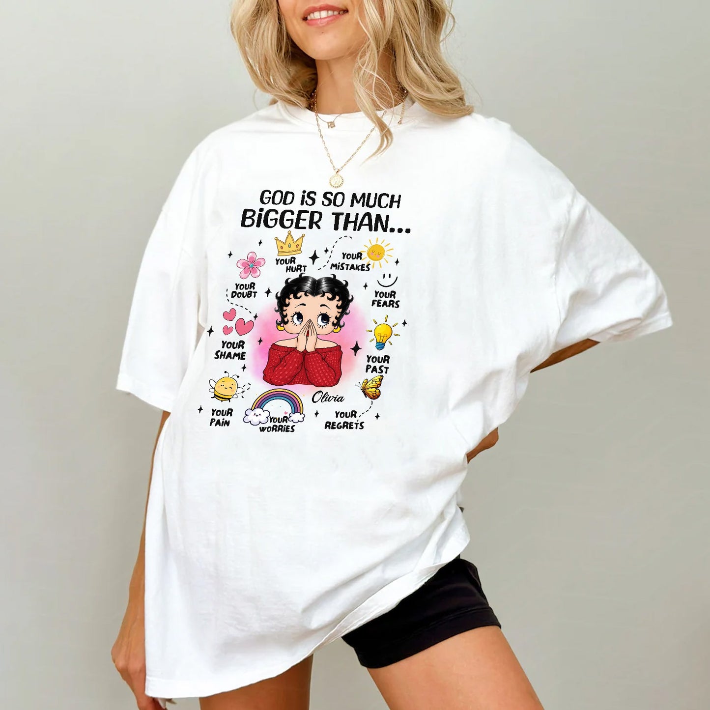 Personalized Vintage Girl, God Is So Much Bigger Than Your Hurt Your Mistakes Your Doubt T-Shirt
