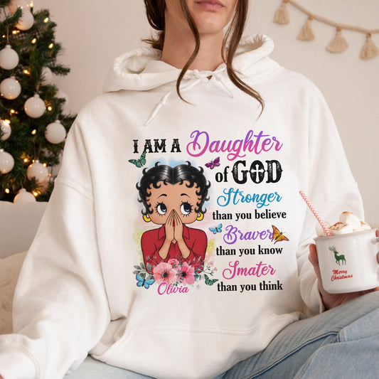 Personalized Vintage Girl, I Am A Daughter Of God Stronger Than You Believe Hoodie
