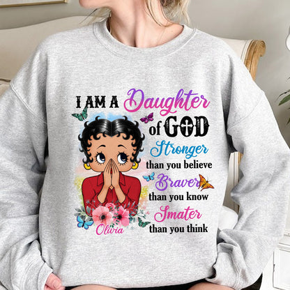 Personalized Vintage Girl, I Am A Daughter Of God Stronger Than You Believe Sweatshirt