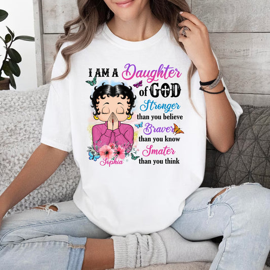 Personalized Vintage Girl, I Am A Daughter Of God Stronger Than You Believe T-Shirt