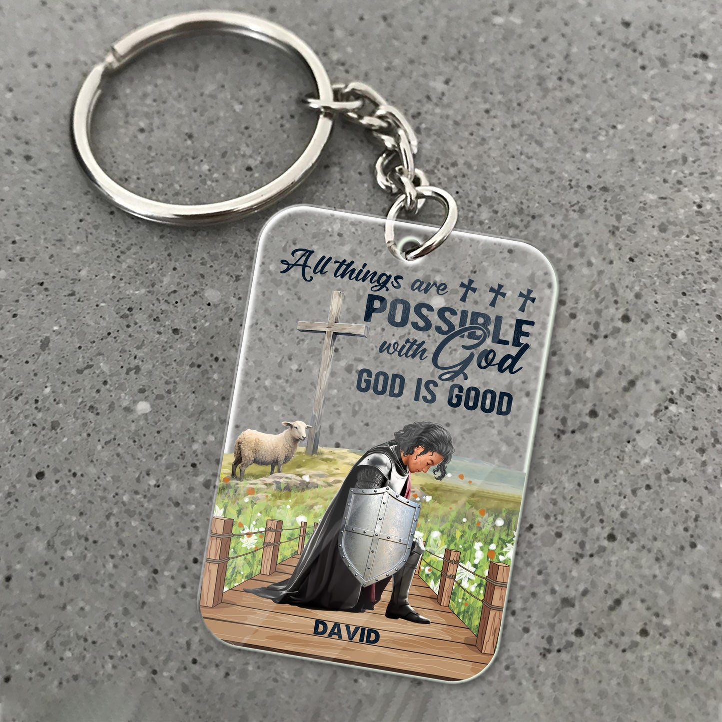 Personalized Warrior Of God All Things Are Possible With God, God Is Good Matthew 19:26 Acrylic Keychain