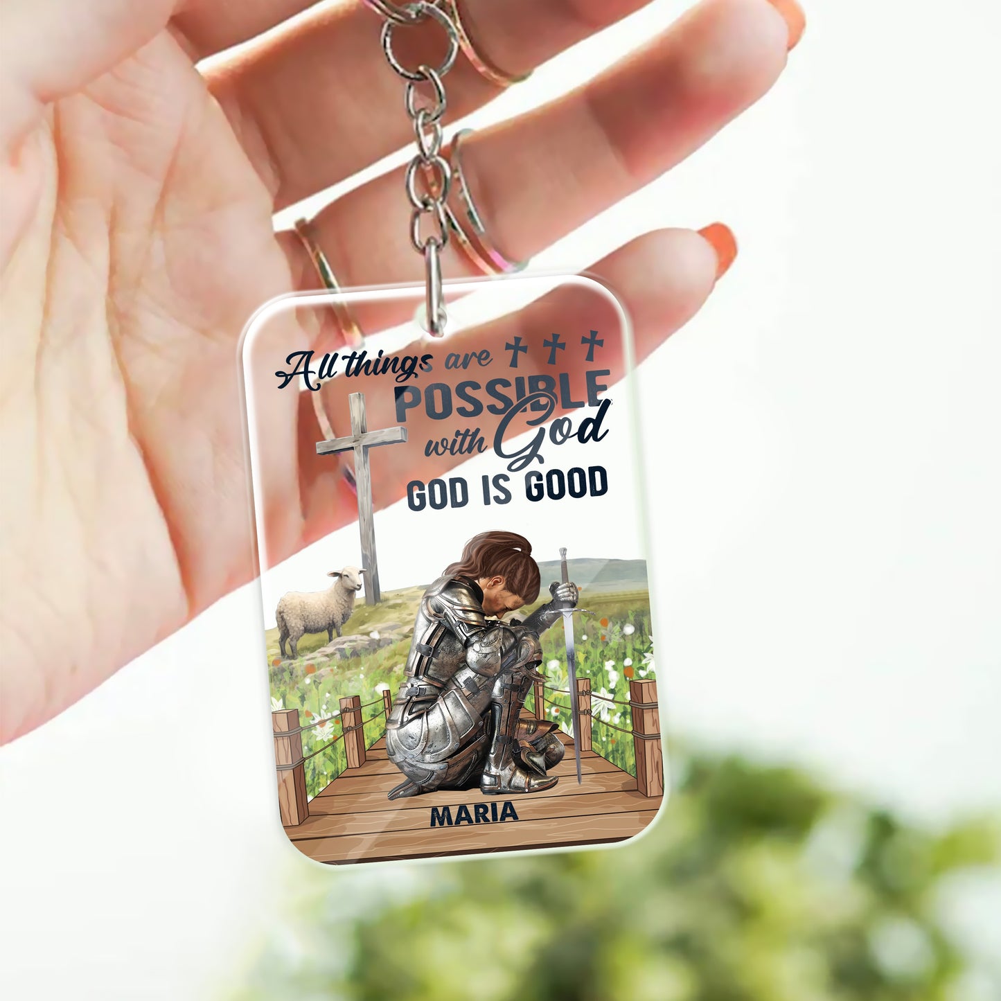 Personalized Warrior Of God All Things Are Possible With God, God Is Good Matthew 19:26 Acrylic Keychain