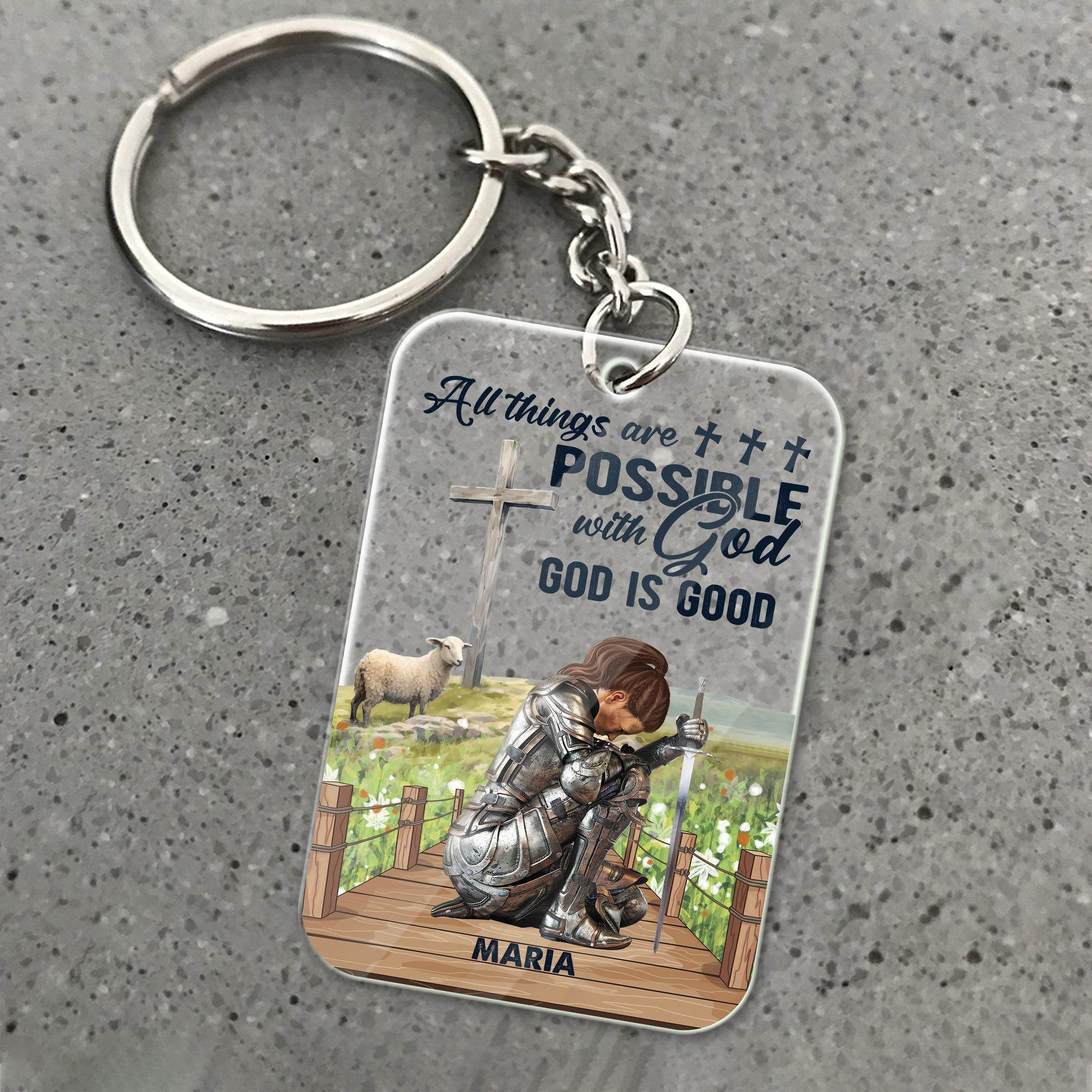 Personalized Warrior Of God All Things Are Possible With God, God Is Good Matthew 19:26 Acrylic Keychain