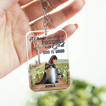 Personalized Warrior Of God All Things Are Possible With God, God Is Good Matthew 19:26 Acrylic Keychain