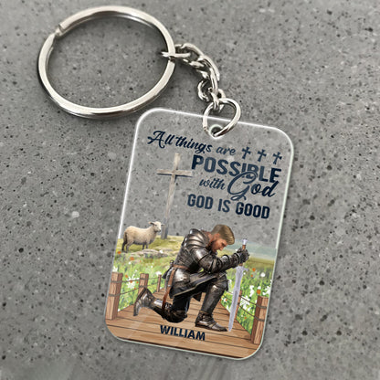 Personalized Warrior Of God All Things Are Possible With God, God Is Good Matthew 19:26 Acrylic Keychain