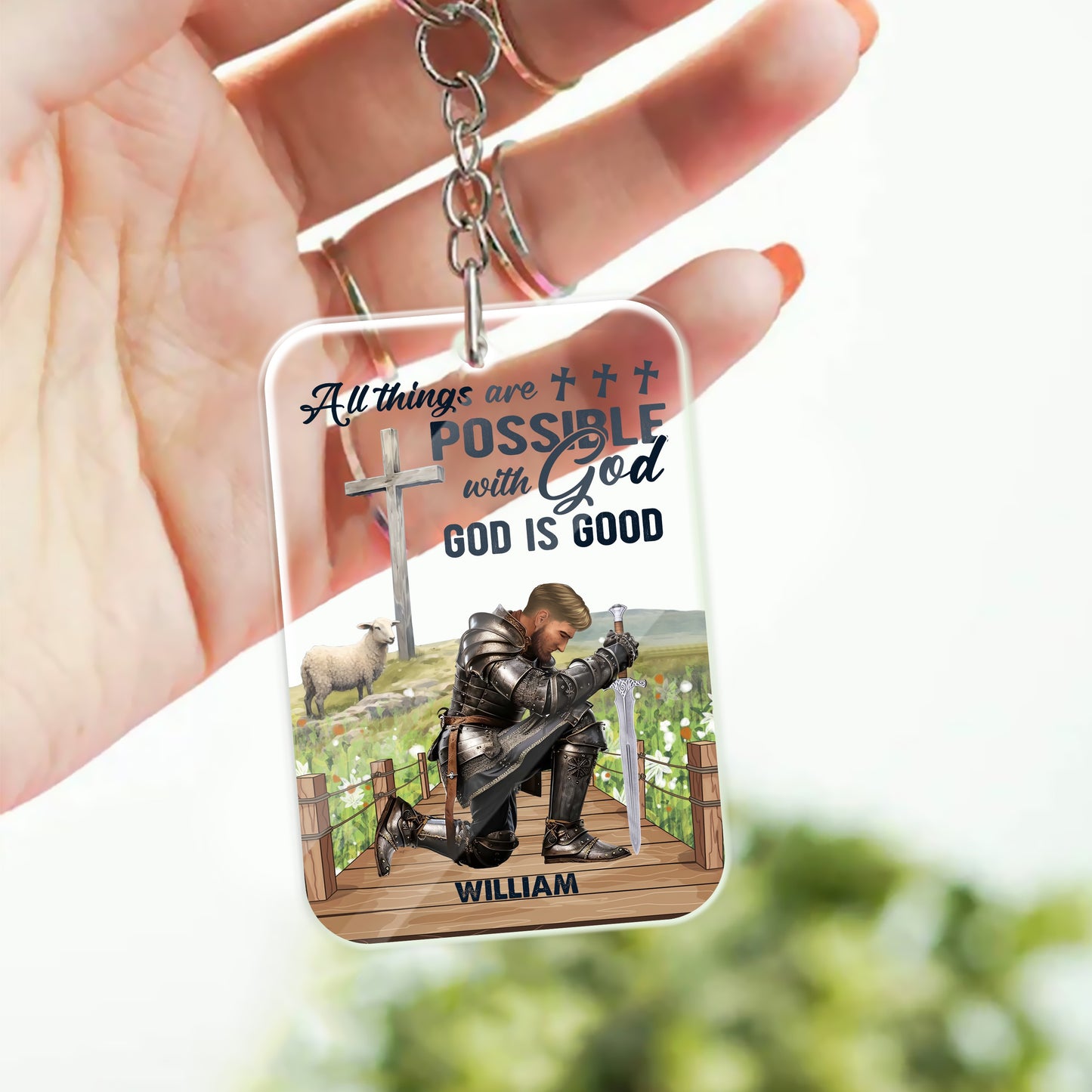 Personalized Warrior Of God All Things Are Possible With God, God Is Good Matthew 19:26 Acrylic Keychain