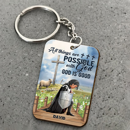 Personalized Warrior Of God All Things Are Possible With God, God Is Good Matthew 19:26 Wooden Keychain