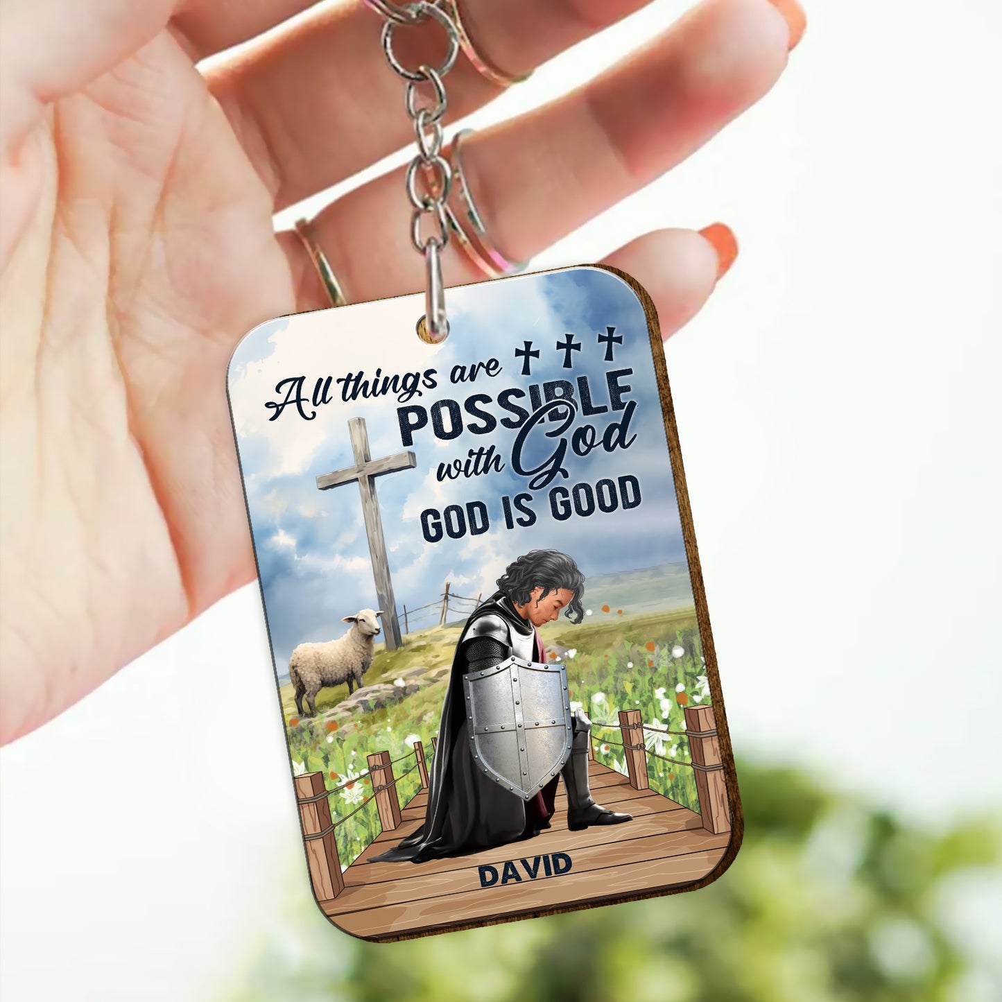 Personalized Warrior Of God All Things Are Possible With God, God Is Good Matthew 19:26 Wooden Keychain