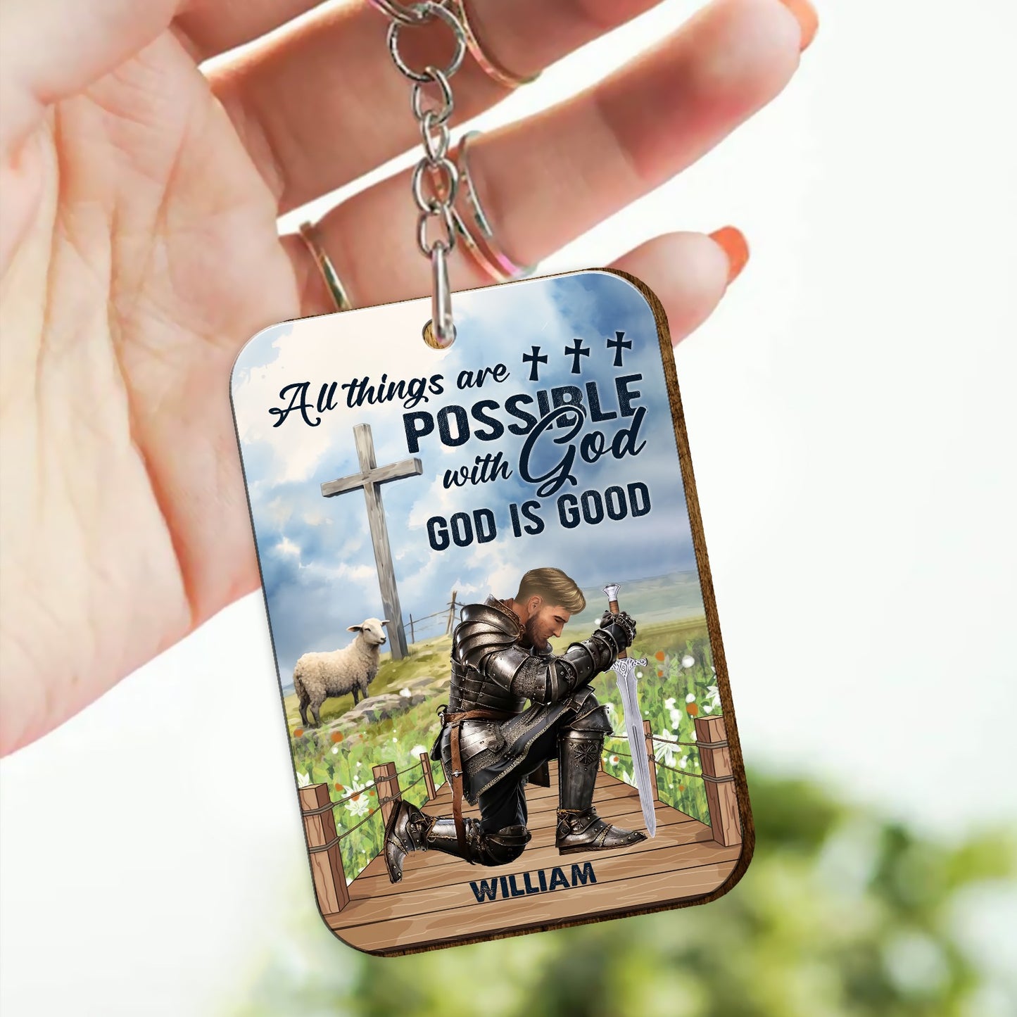 Personalized Warrior Of God All Things Are Possible With God, God Is Good Matthew 19:26 Wooden Keychain