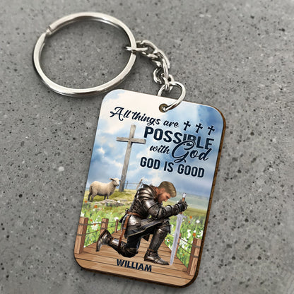 Personalized Warrior Of God All Things Are Possible With God, God Is Good Matthew 19:26 Wooden Keychain