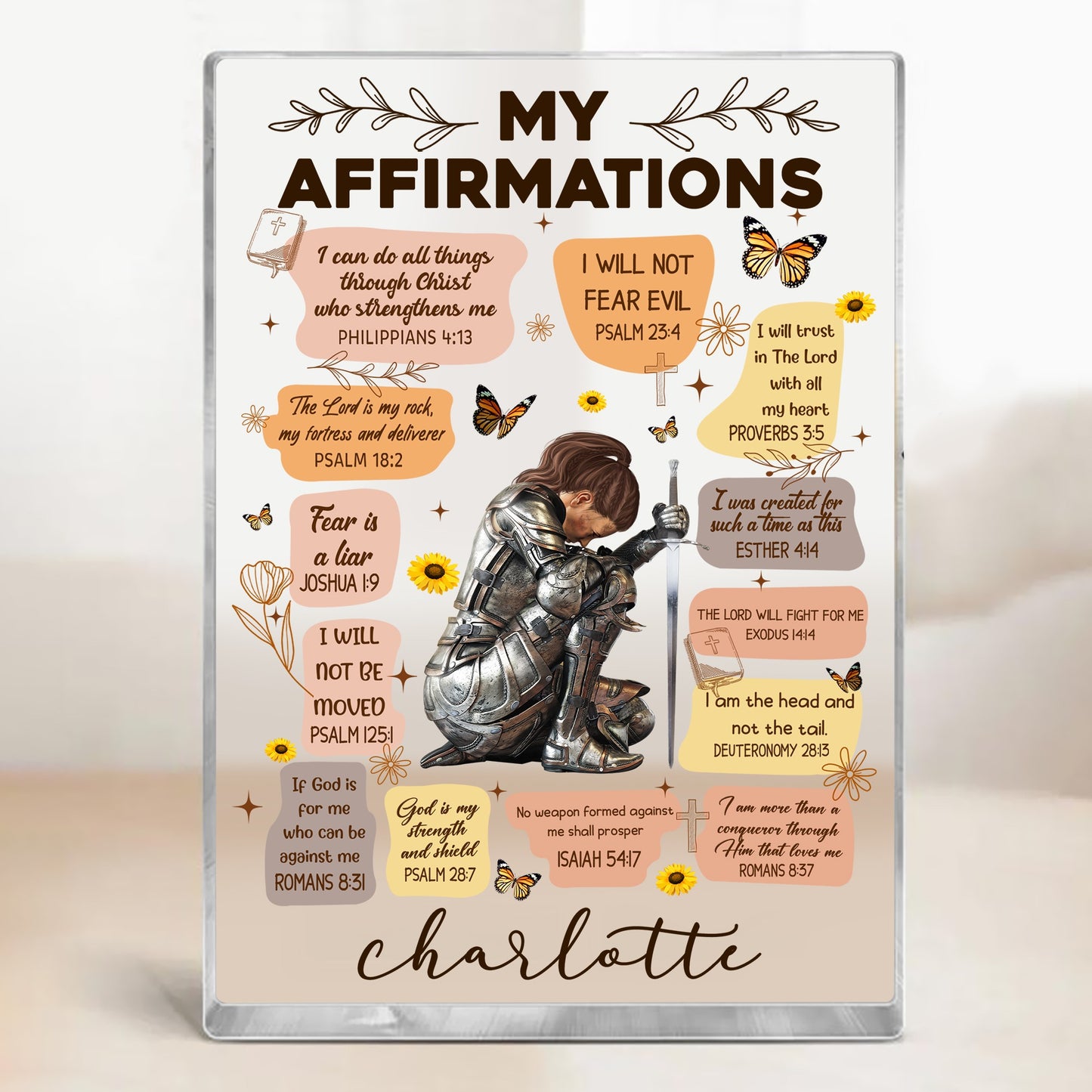 Personalized Warrior Of God Christian Bible Verse My Affirmations Acrylic Block Plaque