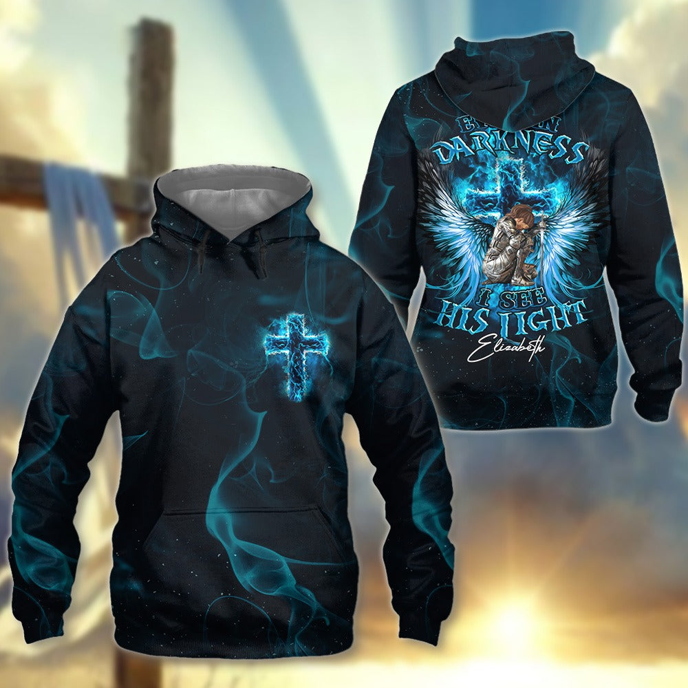 Personalized Warrior Of God Even In Darkness I See His Light 3D All Over Print T-Shirt And Hoodie