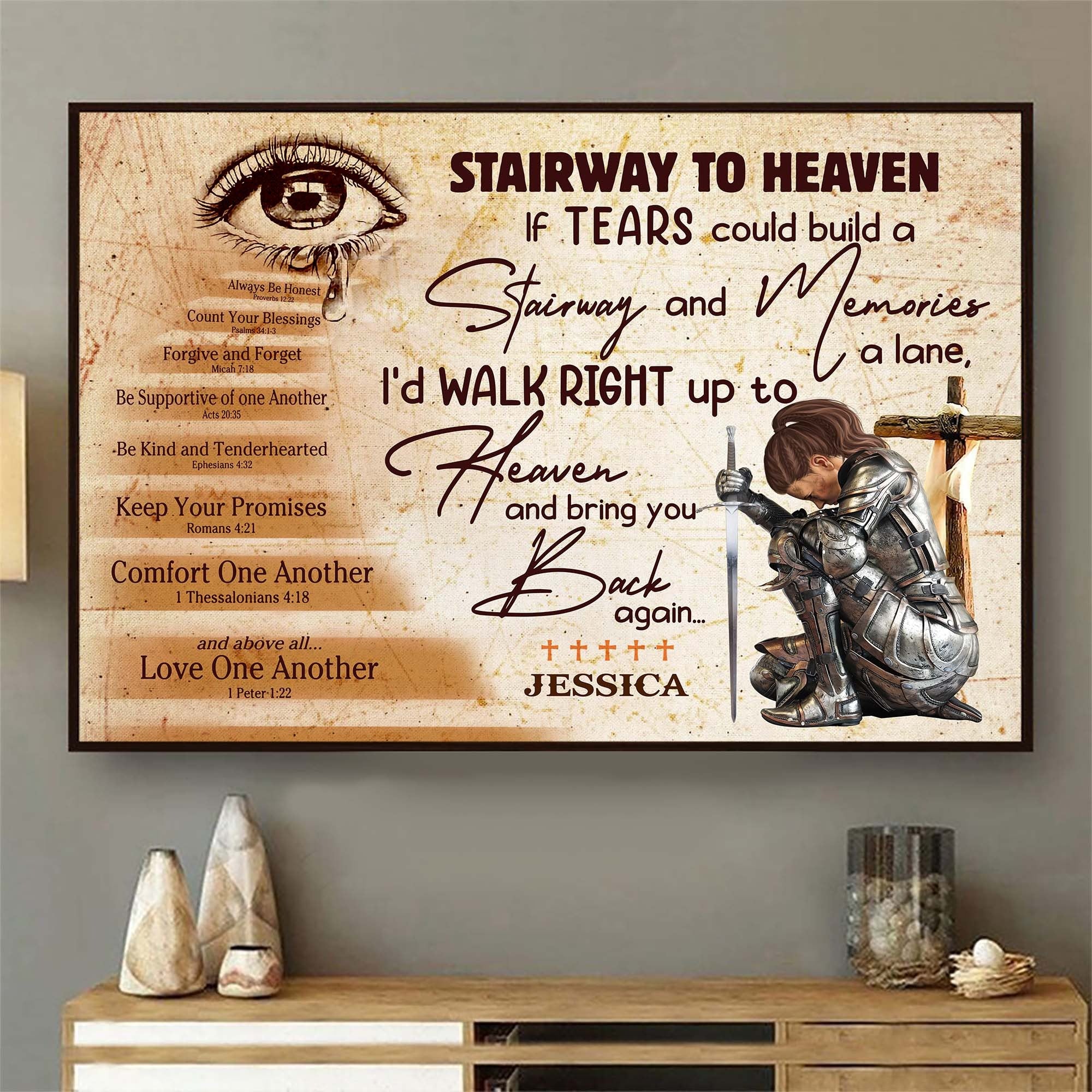 Personalized Warrior Of God Family Rules If Tears Could Build a Stairway Poster Canvas