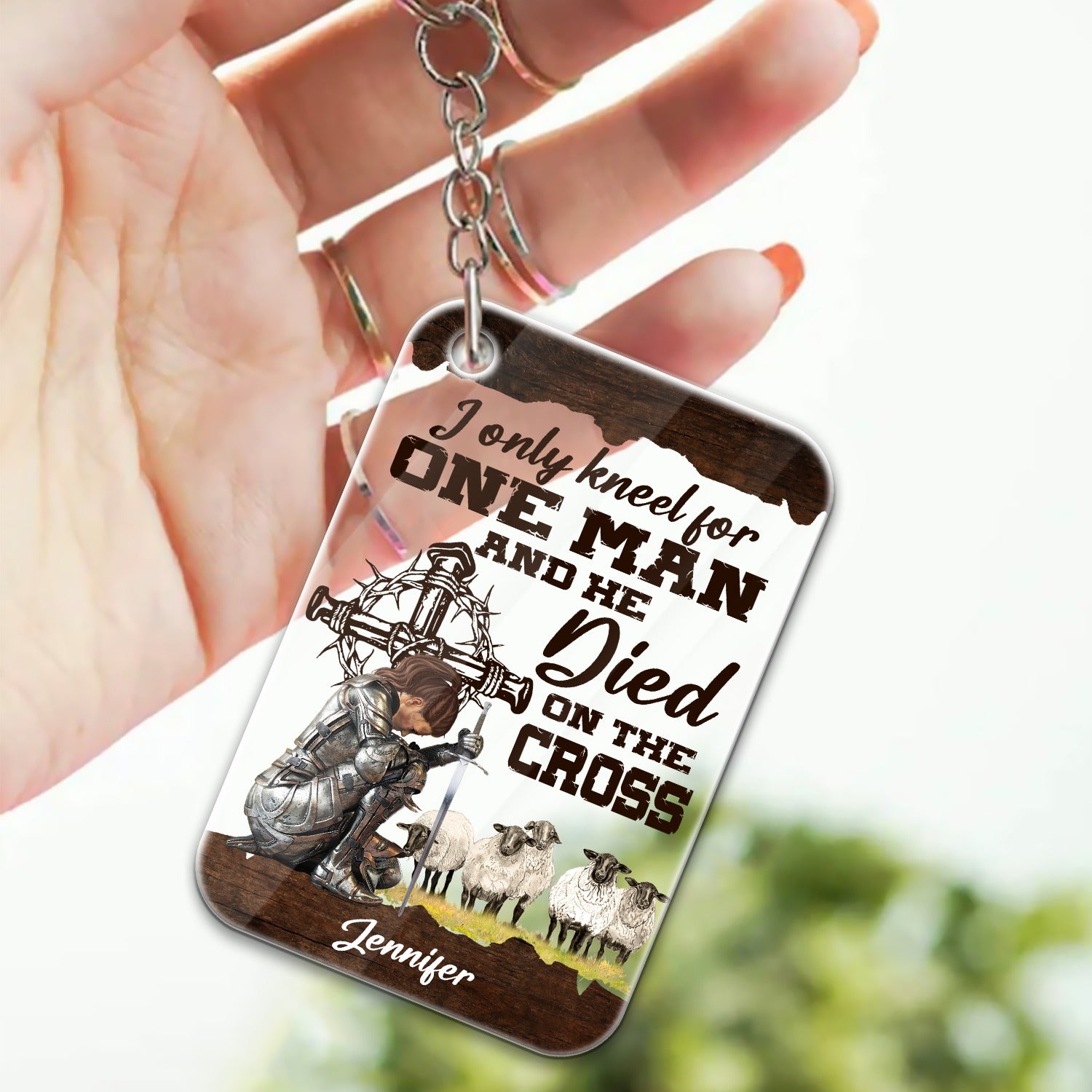 Personalized Warrior Of God I Only Kneel For One Man and He Died On The Cross Acrylic Keychain