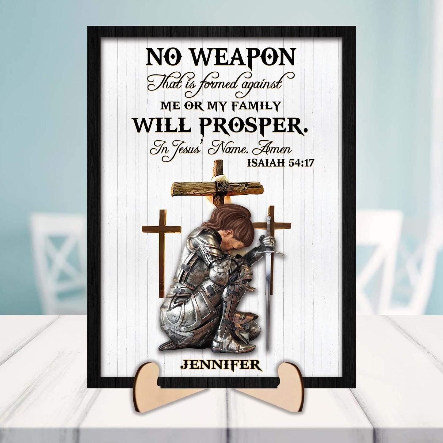 Personalized Warrior Of God No Weapon Formed Against Us Shall Prosper-Isaiah 54-17 2-Layers Wooden Plaque