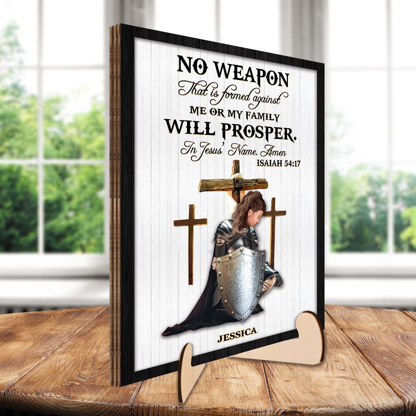 Personalized Warrior Of God No Weapon Formed Against Us Shall Prosper-Isaiah 54-17 2-Layers Wooden Plaque