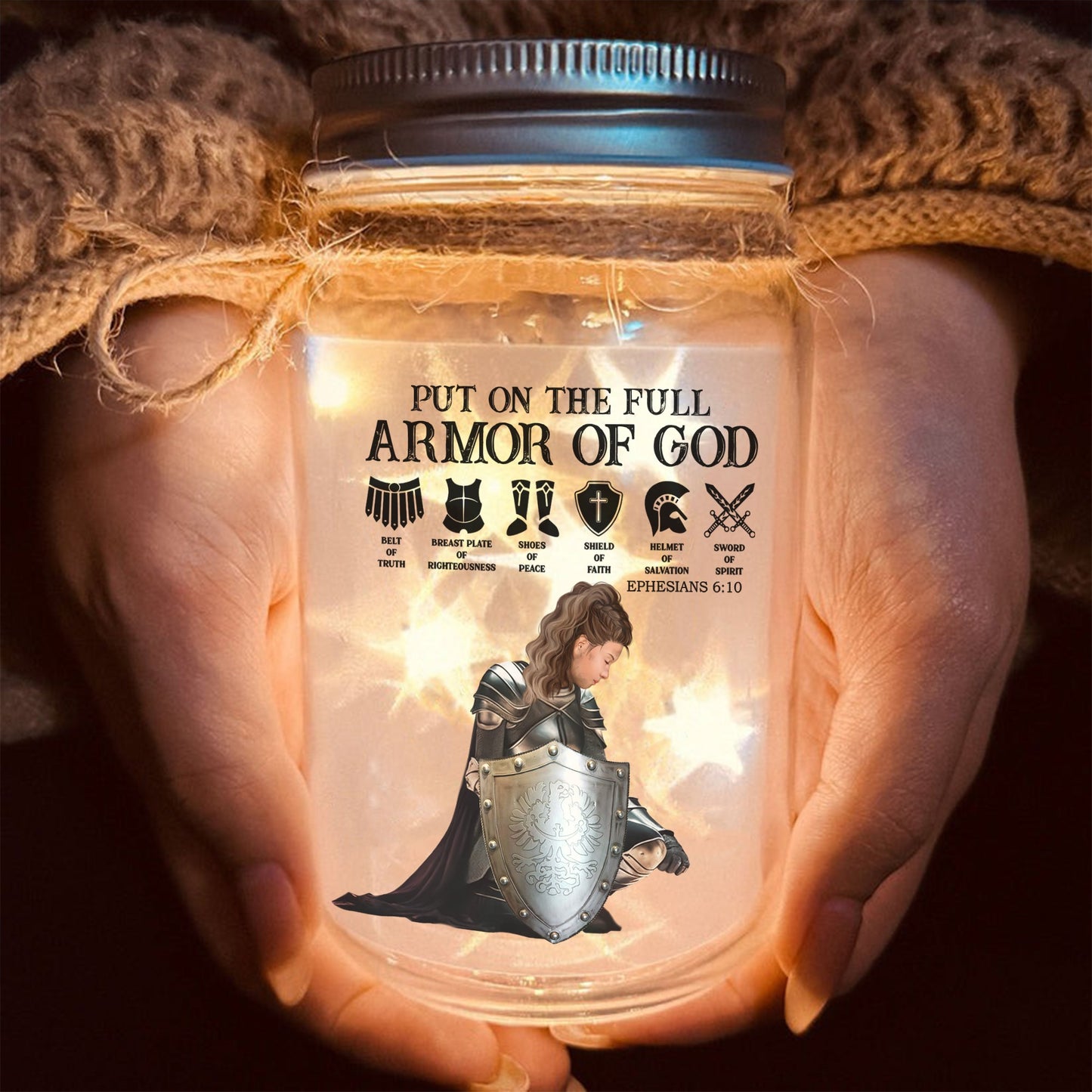 Personalized Warrior Of God Put On The Full Armor Of God-Ephesians 6:13-17 Mason Jar Light