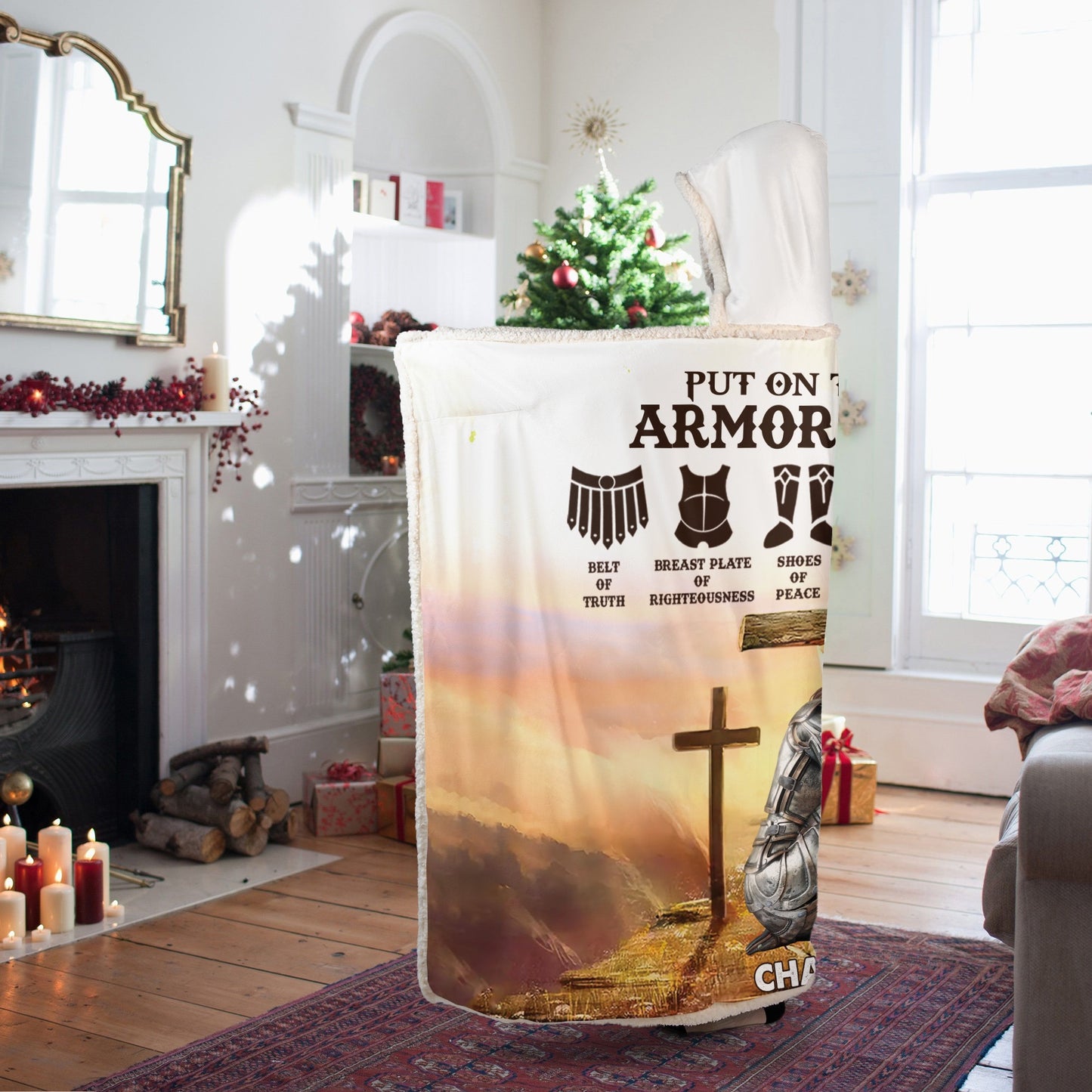 Personalized Warrior Of God Put On The Full Armor Of God Ephesians 6:10 Hooded Blanket