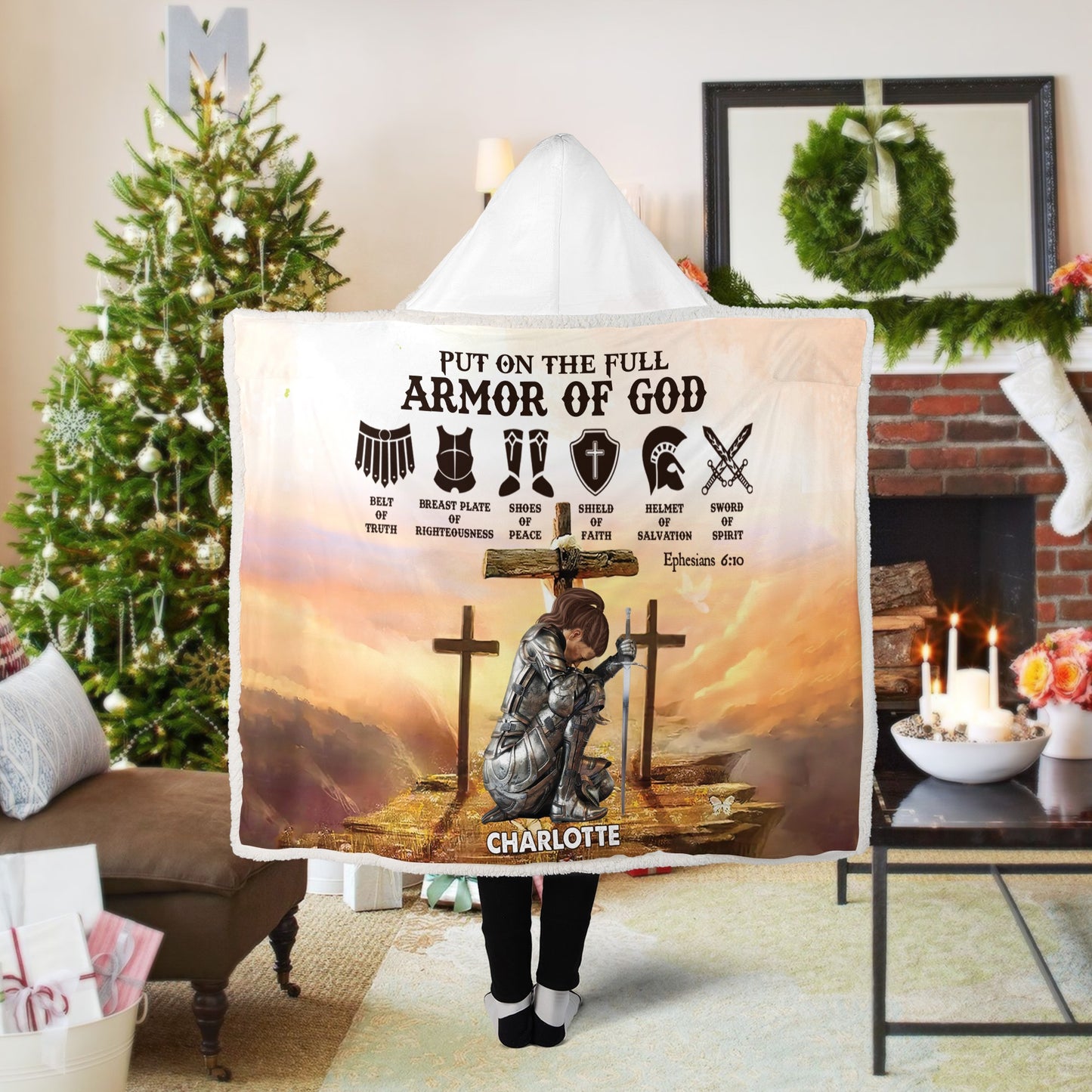 Personalized Warrior Of God Put On The Full Armor Of God Ephesians 6:10 Hooded Blanket