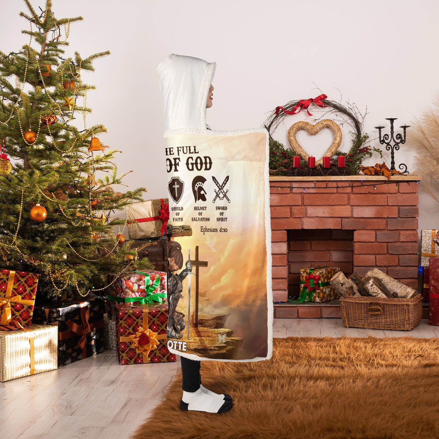 Personalized Warrior Of God Put On The Full Armor Of God Ephesians 6:10 Hooded Blanket