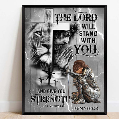 Personalized Warrior Of God The Lord Will Stand With You And Give You Strength-2 Timothy 4:17 Christian Poster Canvas