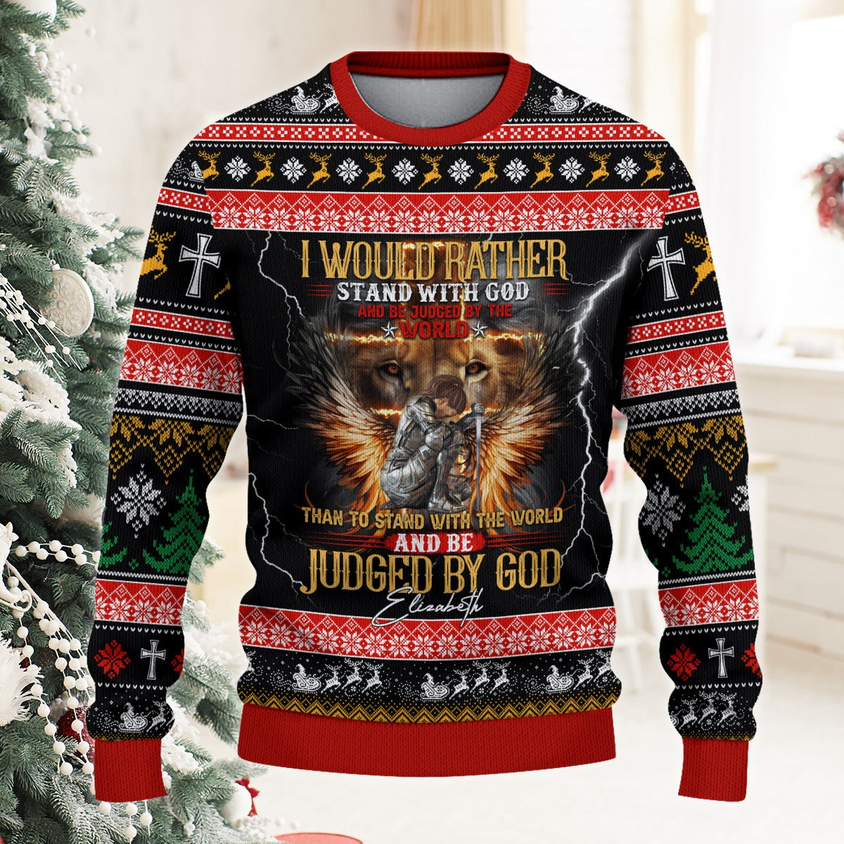 Personalized Warrior Of God, I Would Rather Stand With God Christmas Ugly Sweatshirt