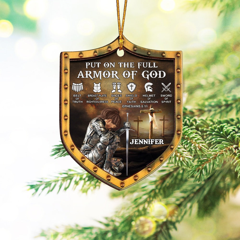 Personalized Warrior Of God, Put On The Full Armor Of God-Ephesians 6:10 Shield 2-Layer Wooden Ornament