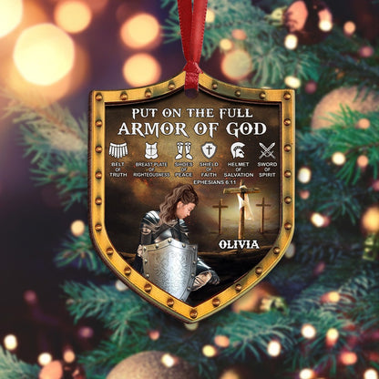 Personalized Warrior Of God, Put On The Full Armor Of God-Ephesians 6:10 Shield 2-Layer Wooden Ornament