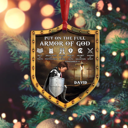 Personalized Warrior Of God, Put On The Full Armor Of God-Ephesians 6:10 Shield 2-Layer Wooden Ornament