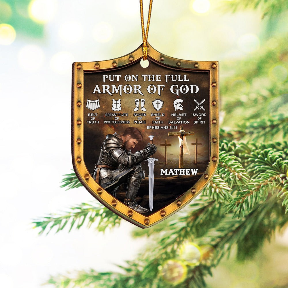 Personalized Warrior Of God, Put On The Full Armor Of God-Ephesians 6:10 Shield 2-Layer Wooden Ornament