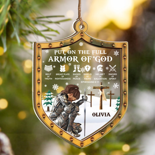 Personalized Warrior Of God, Put On The Full Armor Of God-Ephesians 6:10 Shield 2 Layered Mix Ornament