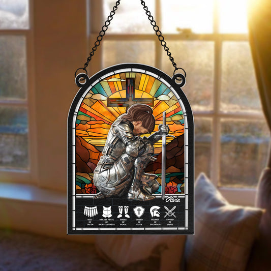 Personalized Warrior of God Put On The Full Armor Of God Ephesians 6-10 Hanging Suncatcher Ornament