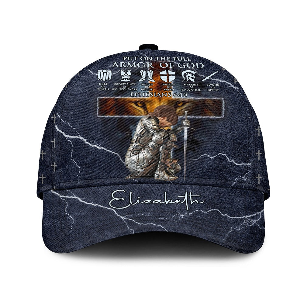 Personalized Warrior of God Put On The Full Armor Of God Ephesians 6-10 Over Print Classic Cap