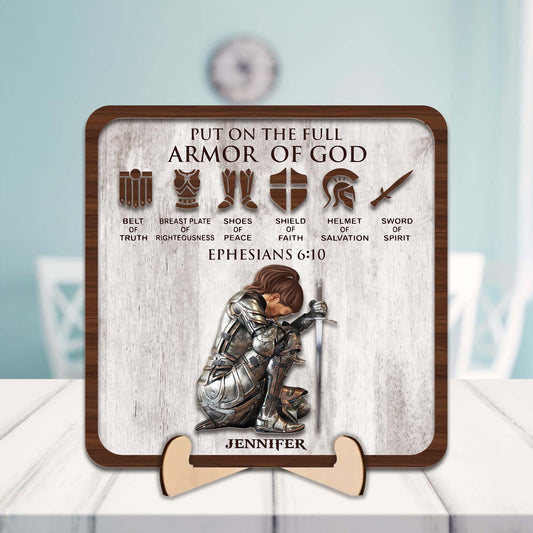 Personalized Warrior of God Put On The Full Armor Of God Ephesians 6-10 2-Layers Wooden Plaque