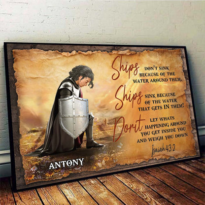 Personalized Warrior of God Ships Don't Sink Because of the Water Poster Canvas