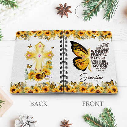 Personalized Way Maker Miracle Worker Butterfly Christian Spiral Journal