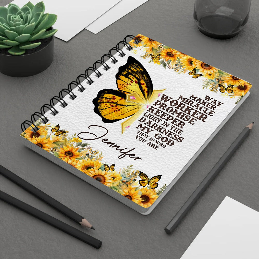 Personalized Way Maker Miracle Worker Butterfly Christian Spiral Journal