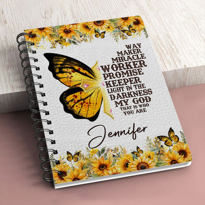 Personalized Way Maker Miracle Worker Butterfly Christian Spiral Journal