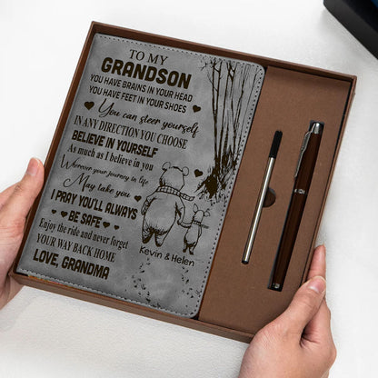 Personalized Winnie Honey Bear And Piggy Grandma To My Grandson You Have Brains In Your Head Notebook Set
