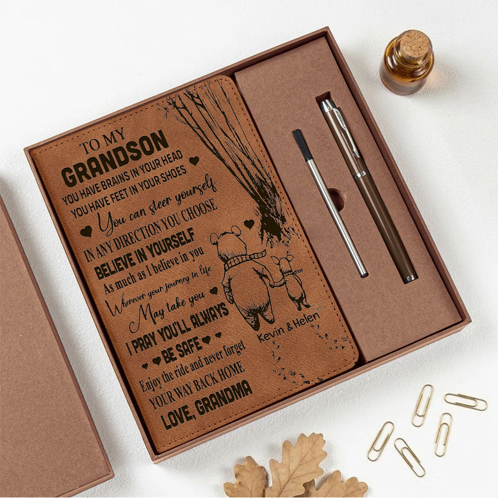 Personalized Winnie Honey Bear And Piggy Grandma To My Grandson You Have Brains In Your Head Notebook Set