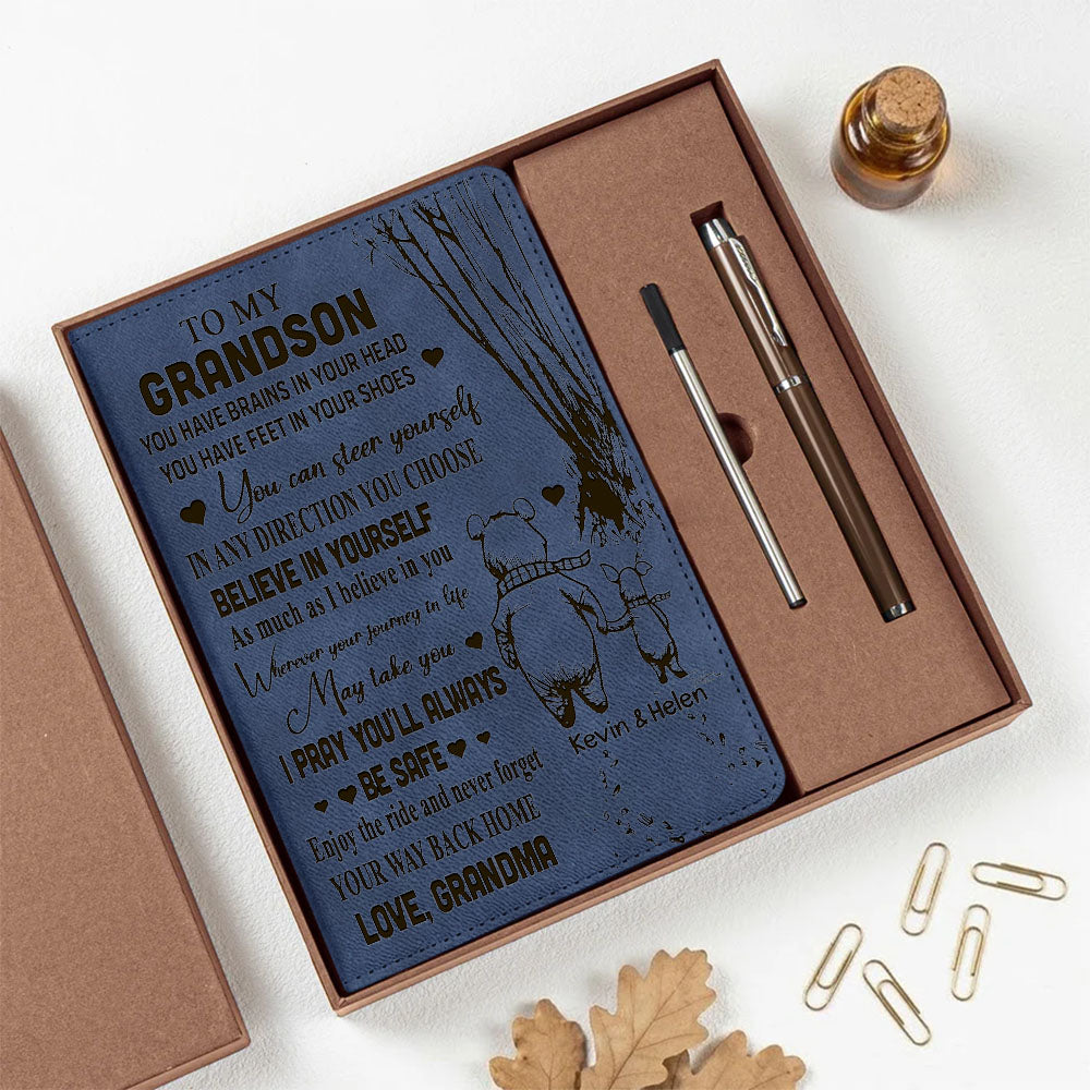 Personalized Winnie Honey Bear And Piggy Grandma To My Grandson You Have Brains In Your Head Notebook Set