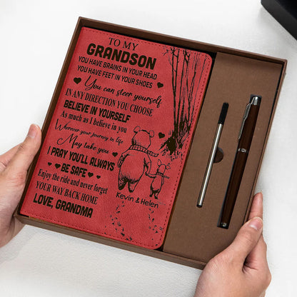 Personalized Winnie Honey Bear And Piggy Grandma To My Grandson You Have Brains In Your Head Notebook Set